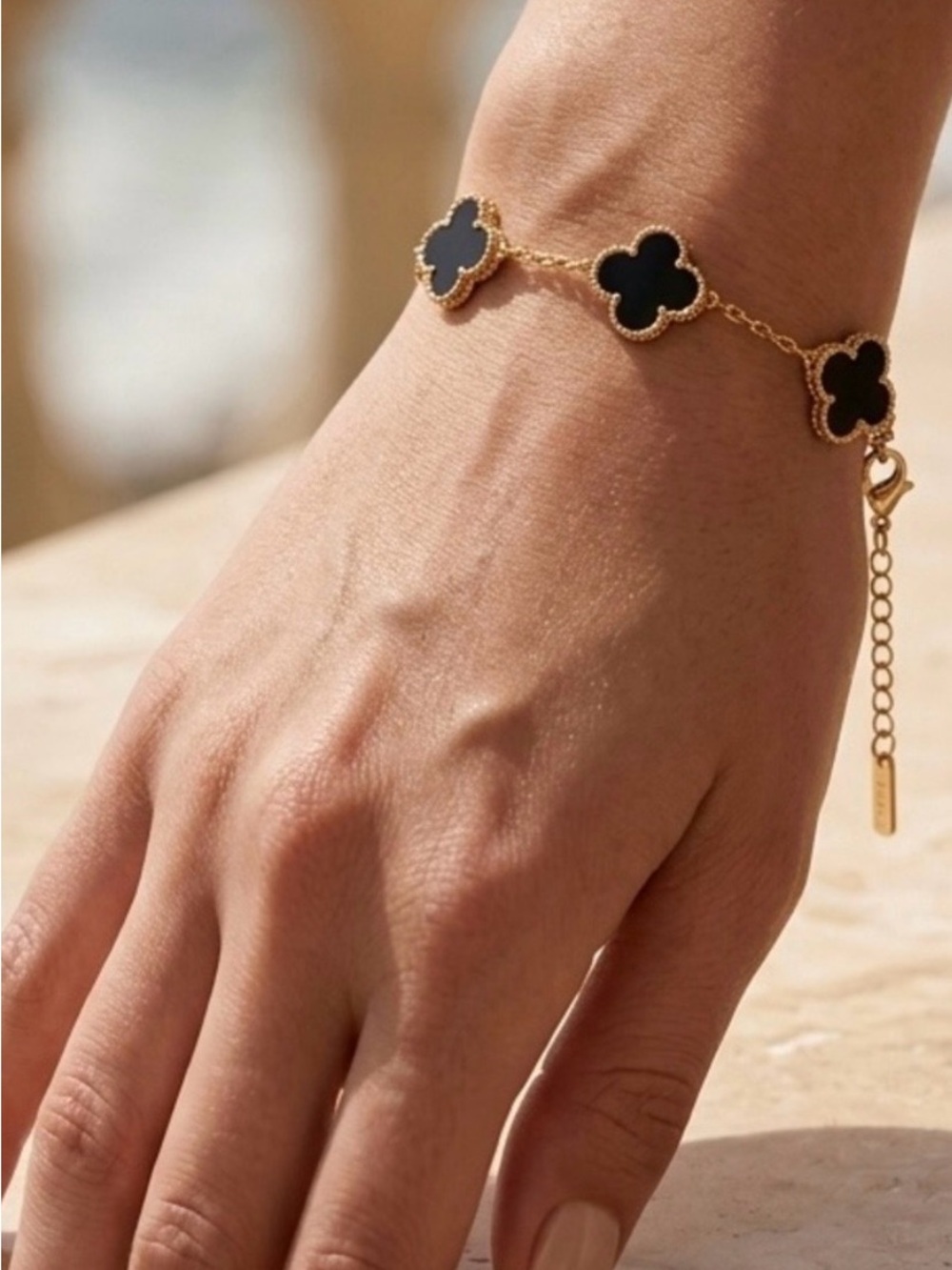 CLOVER BRACELET Elegant Gold and Black Clover Flower Bracelet/or ankle
